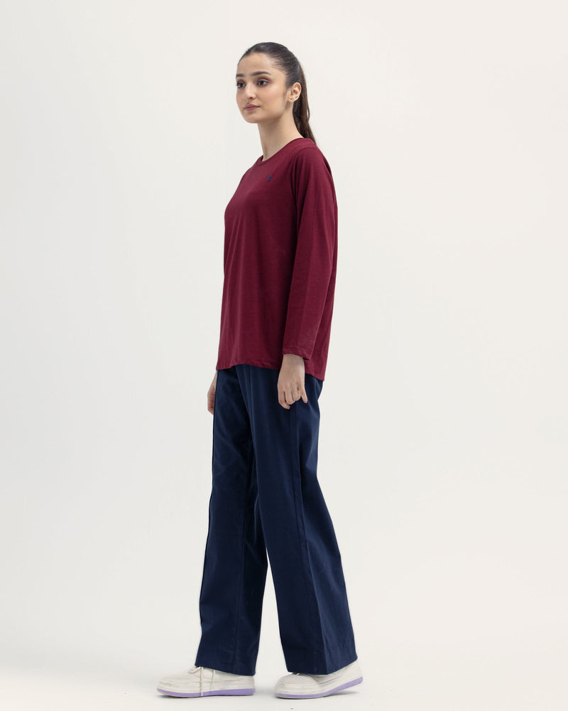 Women Maroon Color Pc Jersey Solid Knit Top Tee - Engine - Buy Now