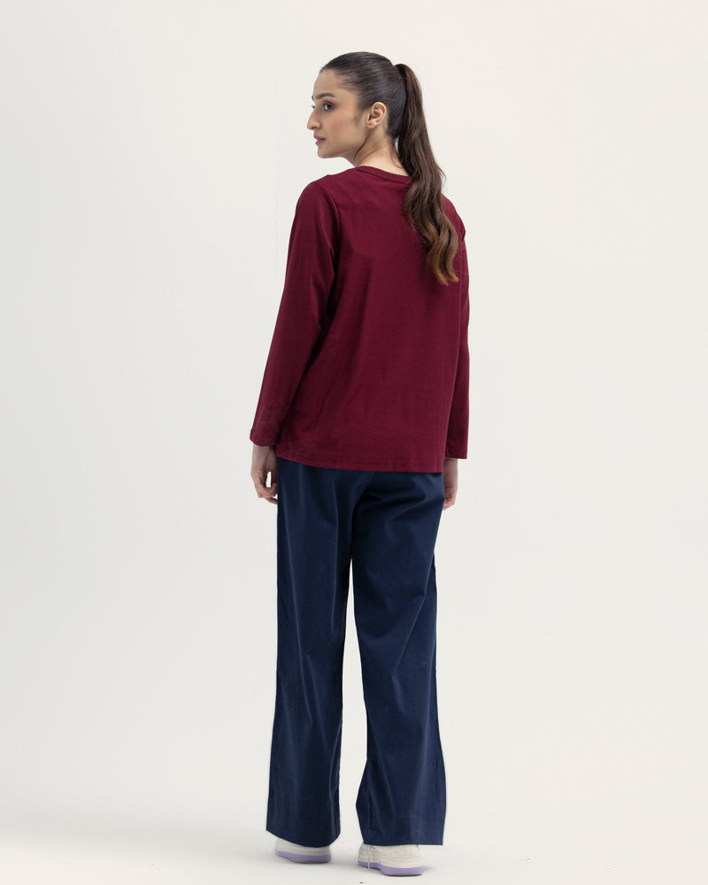Women Maroon Color Pc Jersey Solid Knit Top Tee - Engine - Buy Now