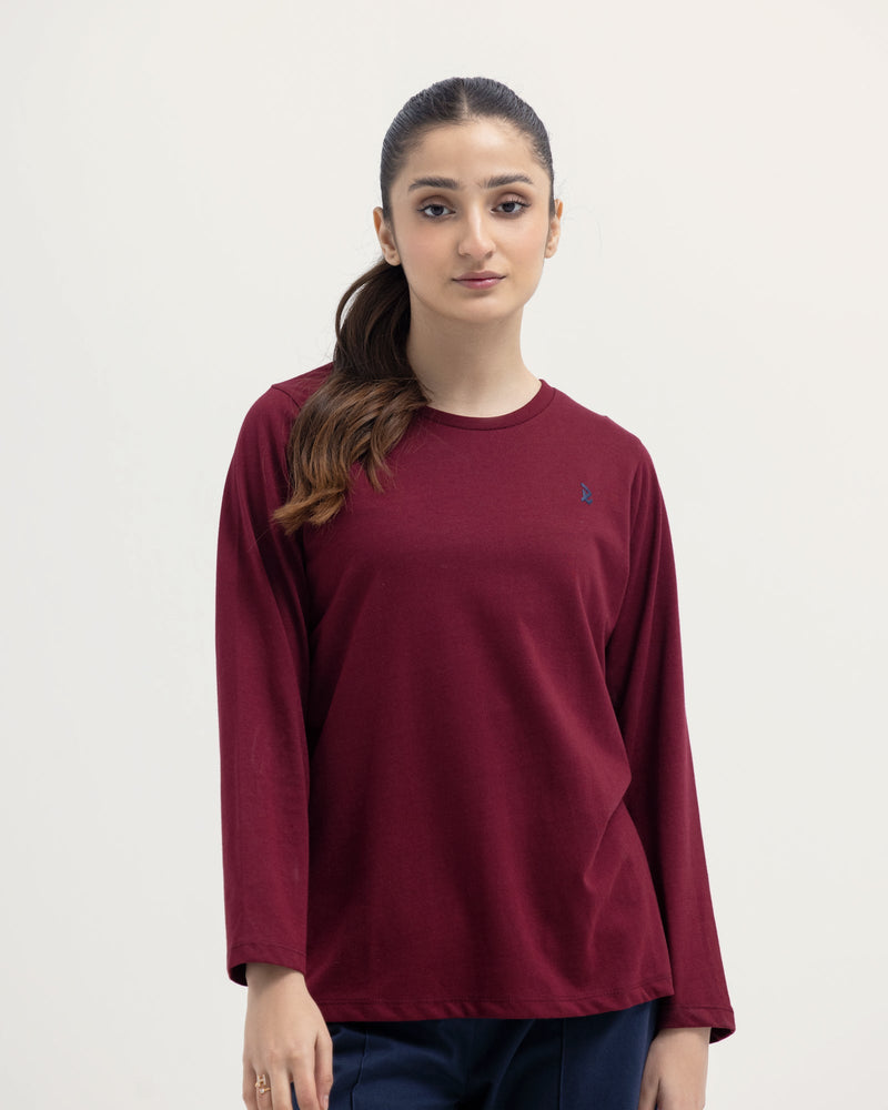 Women Maroon Color Pc Jersey Solid Knit Top Tee - Engine - Buy Now