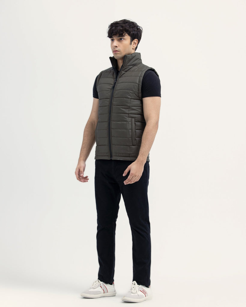 Men Olive Color Bubble Gilets Jacket