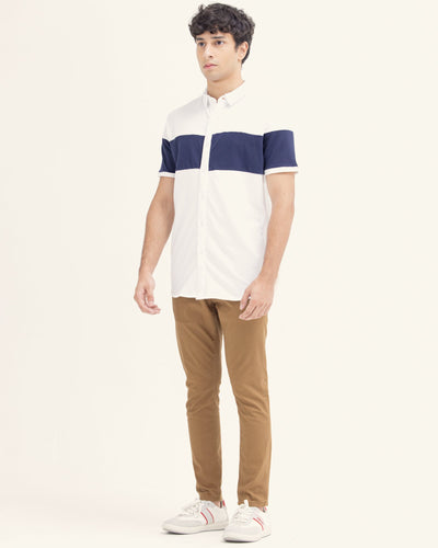 Men Color Block Button Down