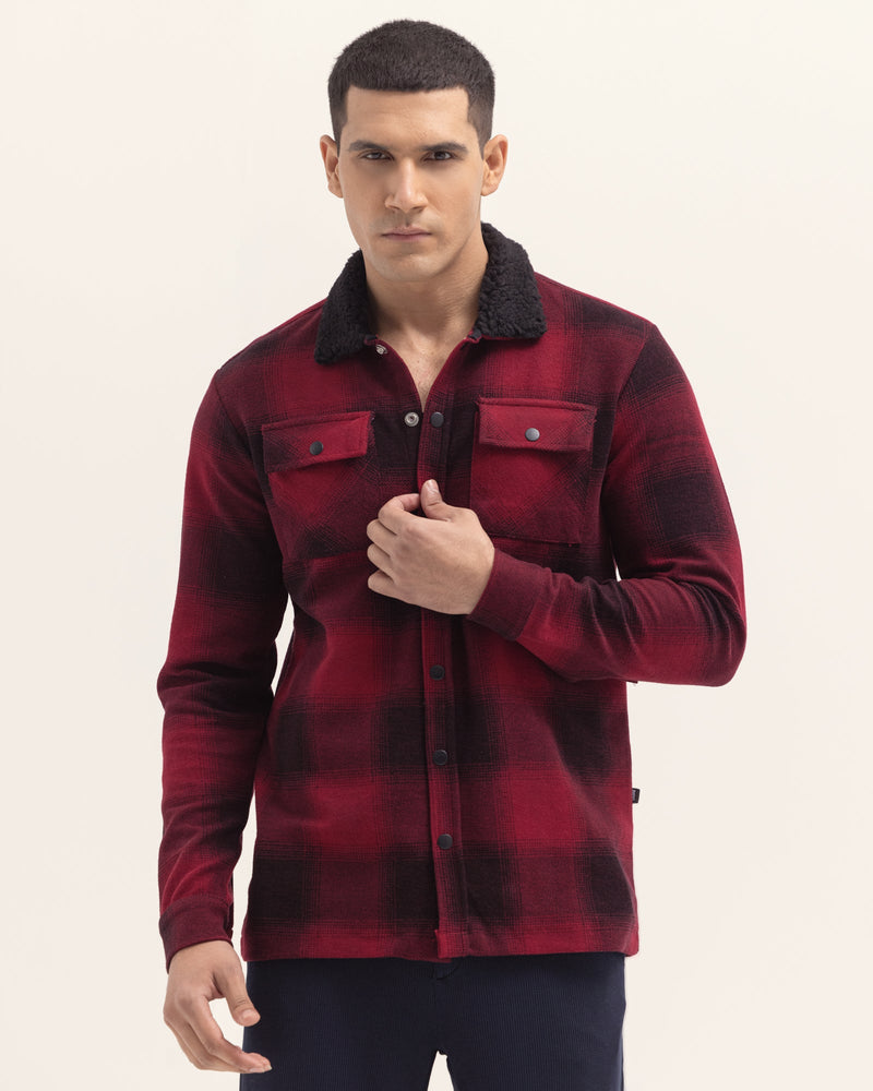 Men Maroon Color Fashion Long Sleeve Button Down - Engine - Buy Now