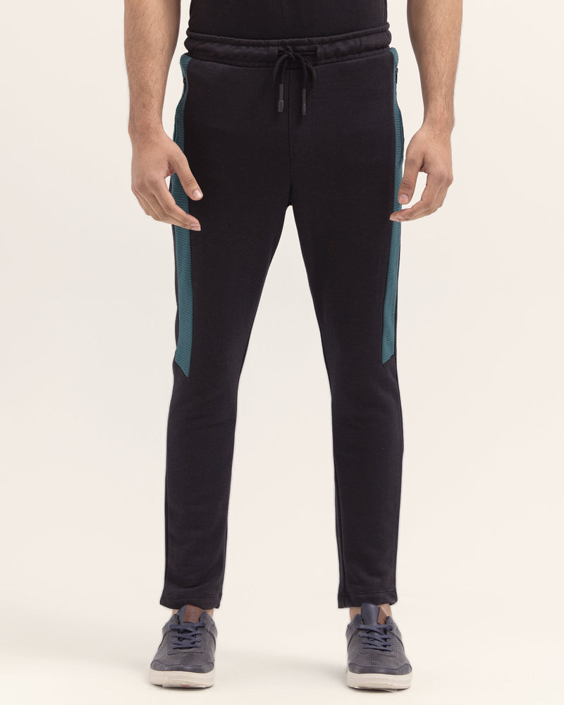 Men Black Color Terry Panel Straight Trouser - Engine - Buy Now