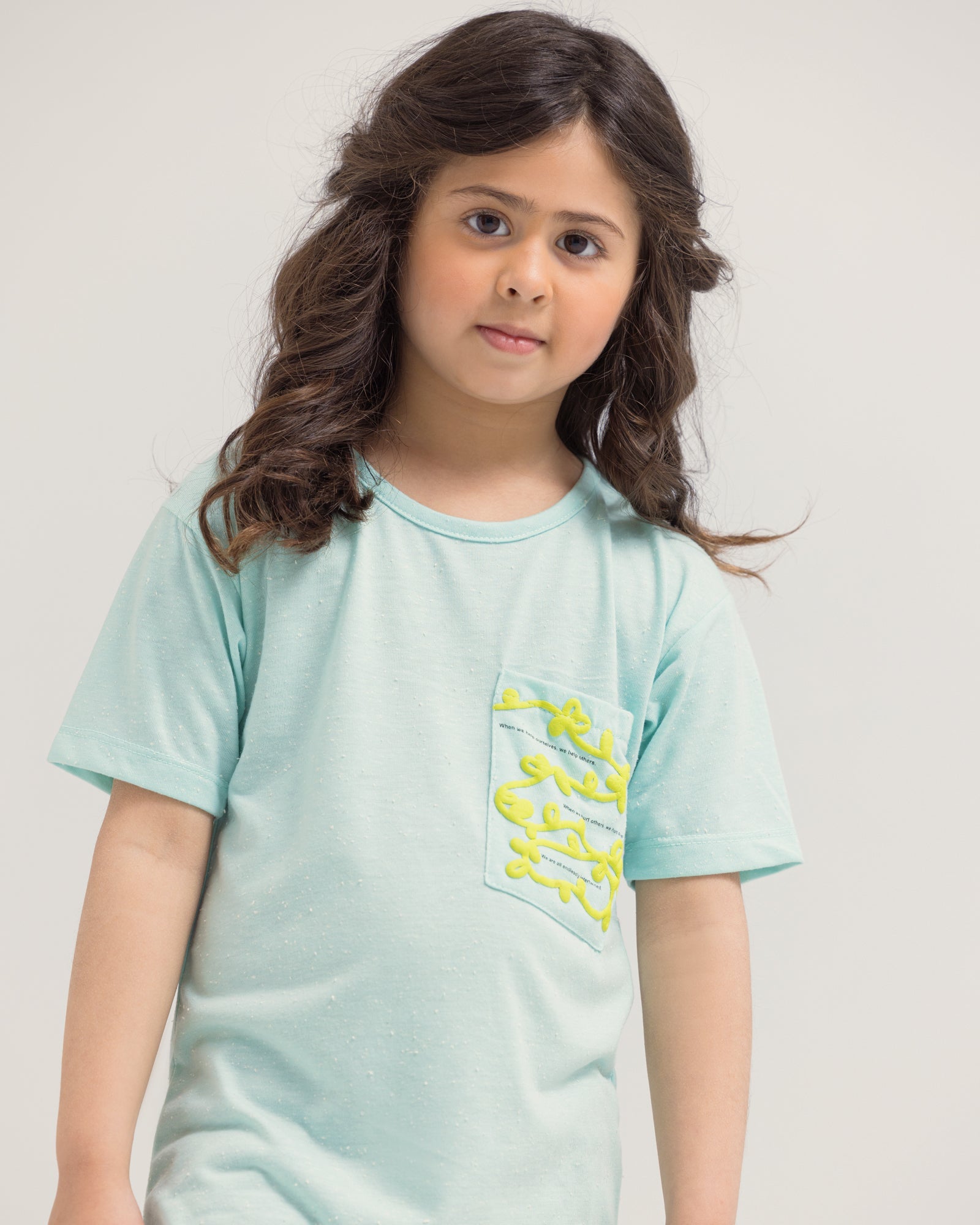 Girls Sea Green Color Graphic Tee S/S Knit Top For GIRLS - ENGINE
