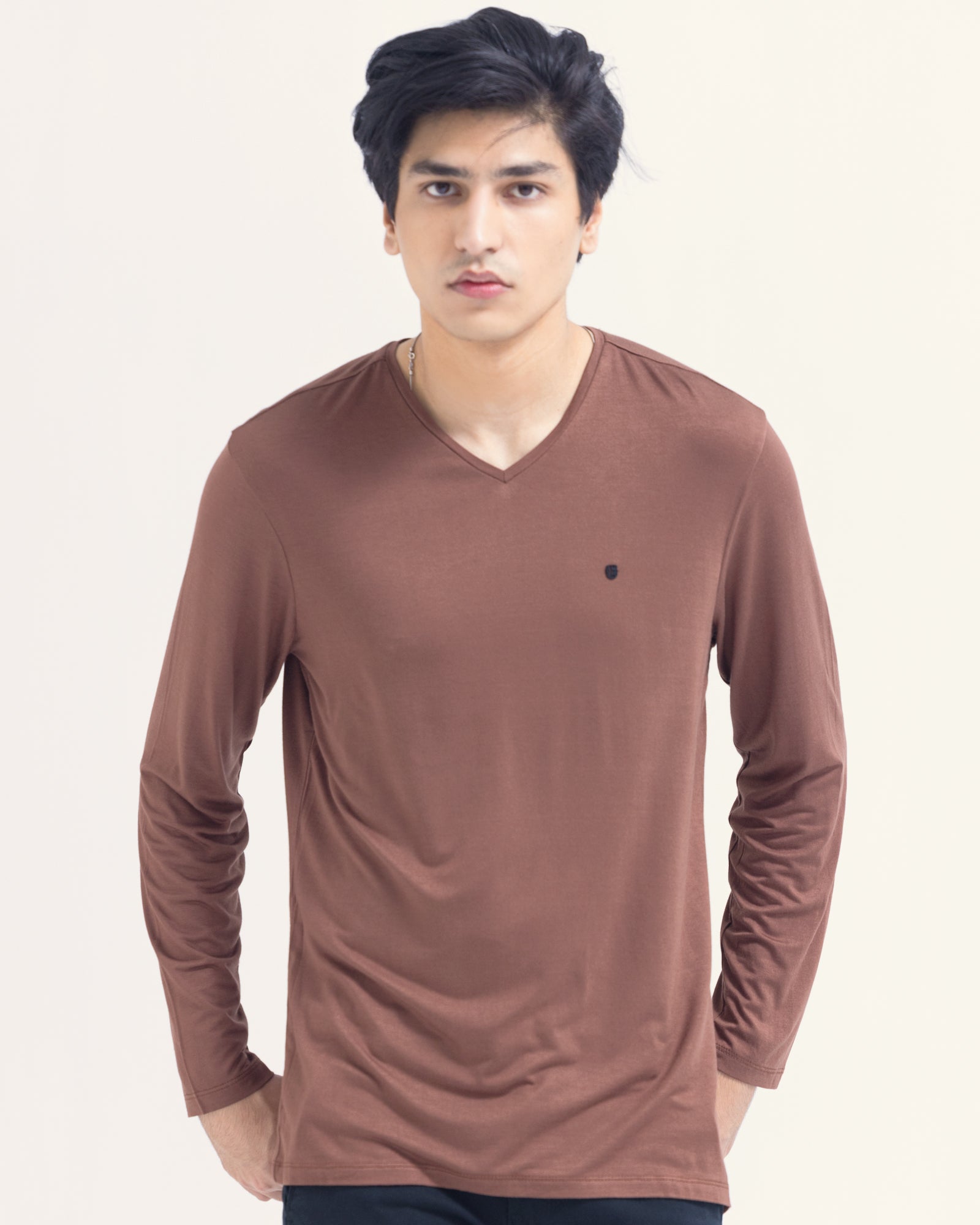 Men Brown Color Basic Long Sleeve T Shirt For MEN - ENGINE