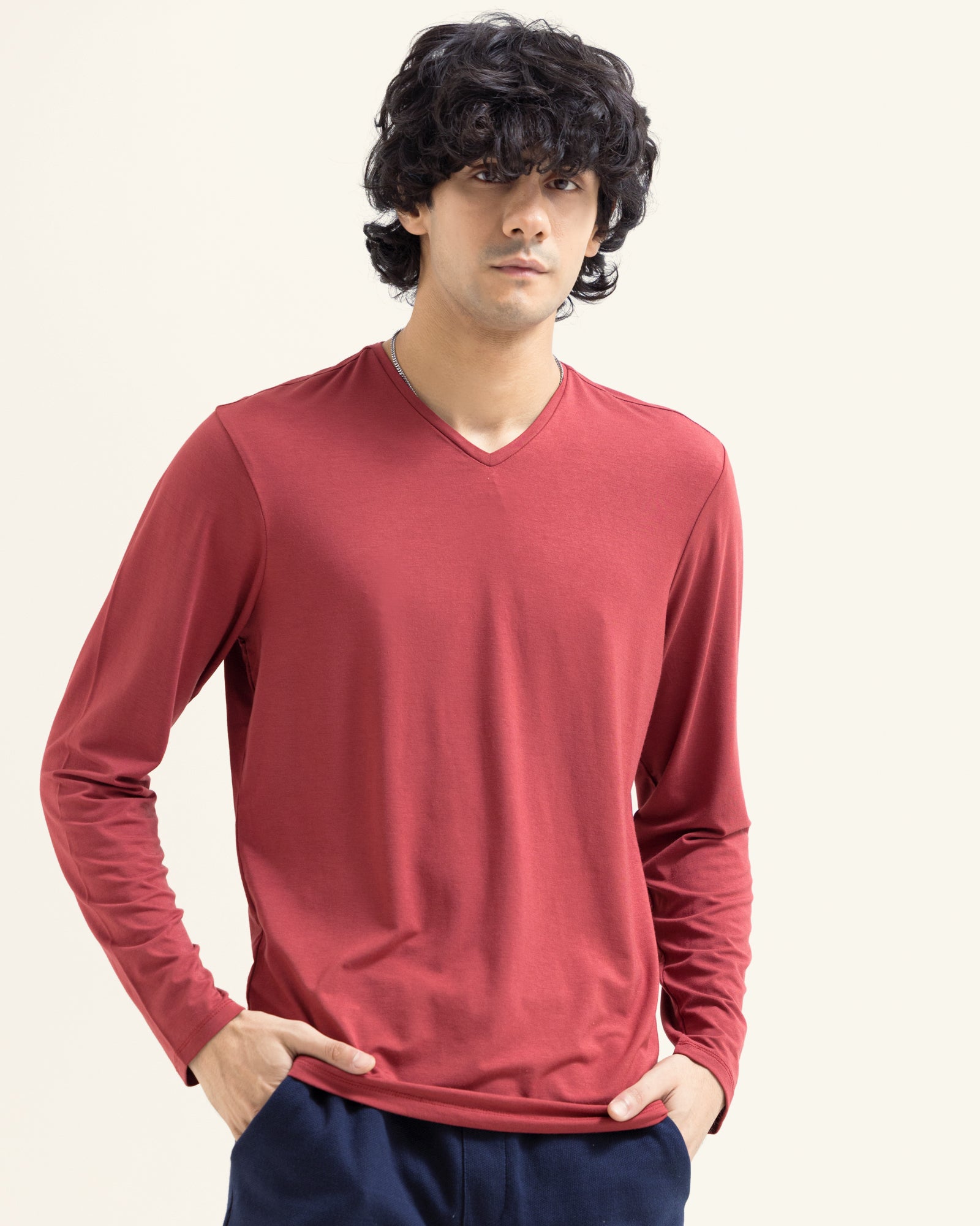 Men Red Color Basic Long Sleeve T Shirt For MEN - ENGINE