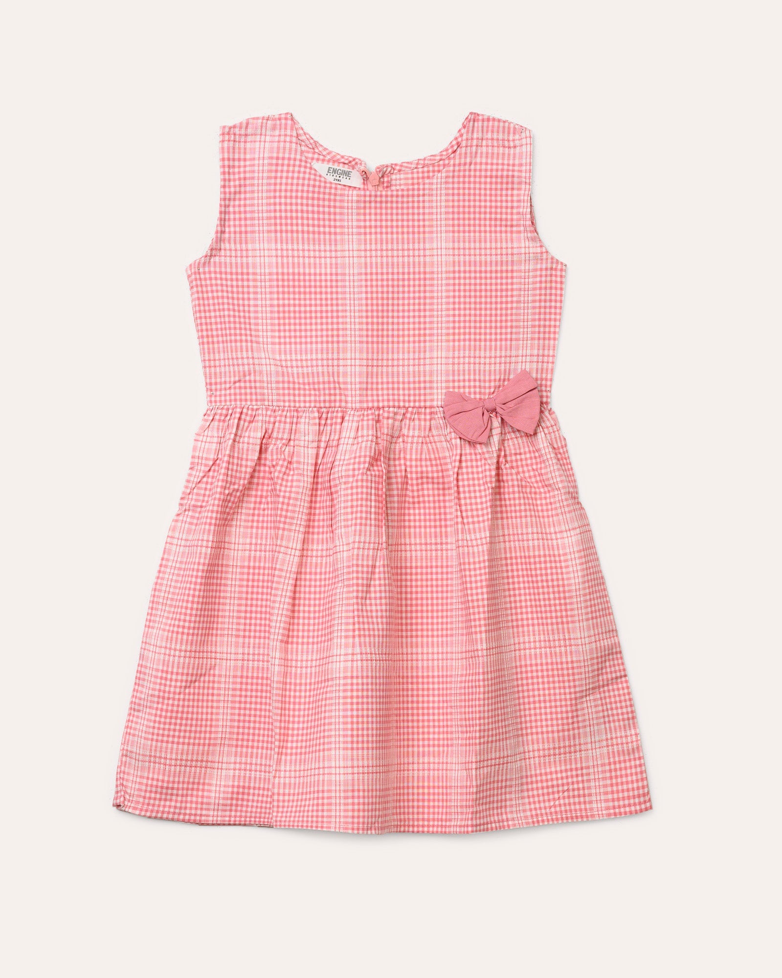 Sleeveless Gathered Dress With Pink Bow For GIRLS - ENGINE